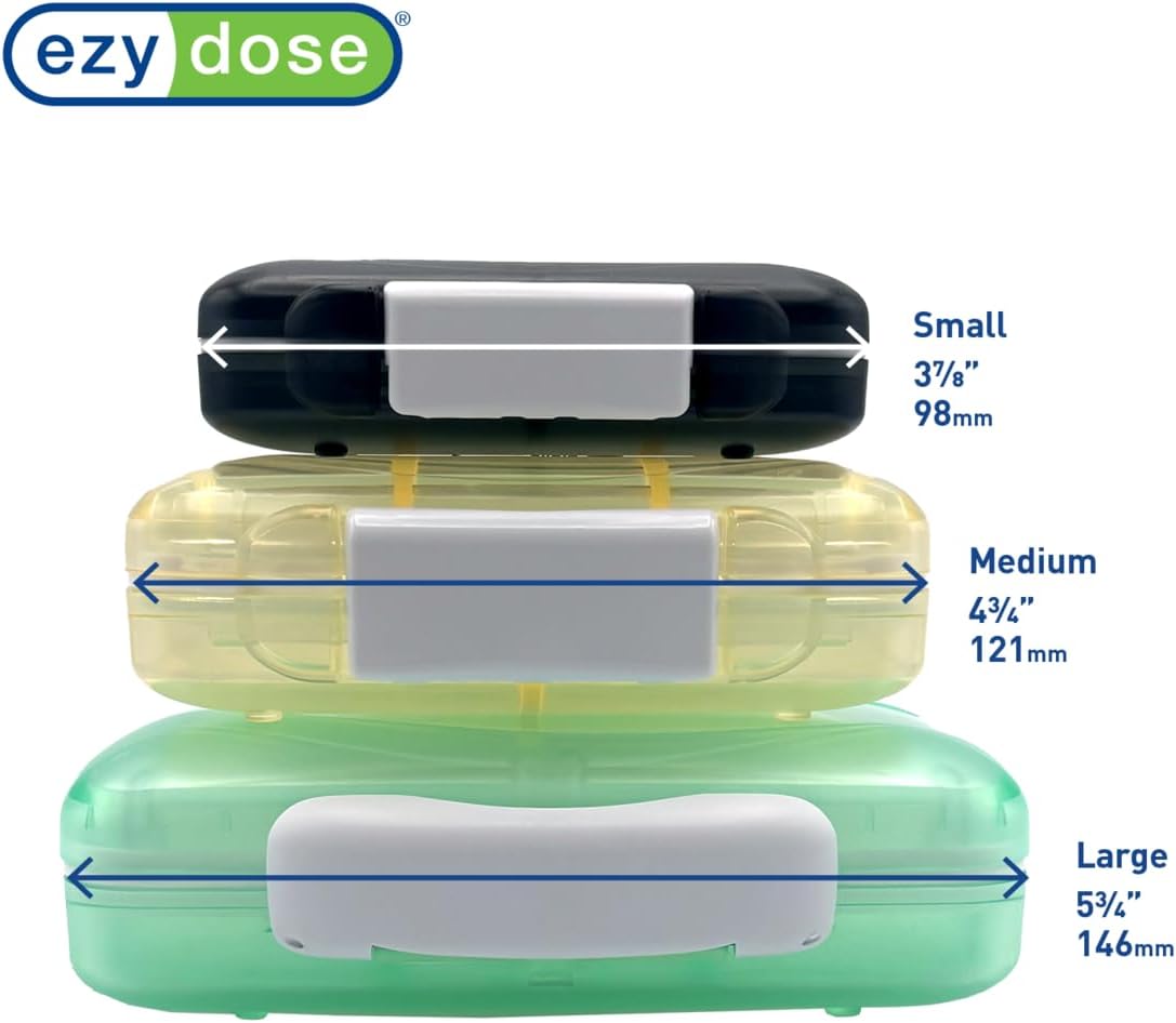 EZY DOSE Moisture-Proof Pill Case, Medicine Planner, Vitamin Organizer Box, Travel-Friendly, Latch-Closure to Secure Contents, 4 Individual Compartments of Multiple Sizes with Tight Seal, Small, Cream