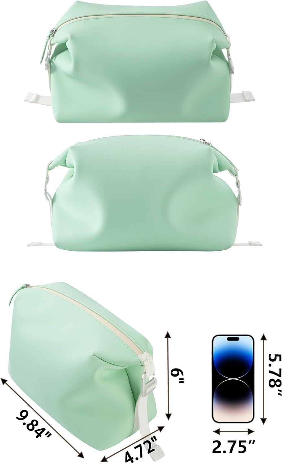 6"x 9.84" 4.5L Large Silicone Toiletry Bag,Waterproof Leakproof Foldable Travel Organizer,Dopp Kit Alternative for Men & Women,Turquoise Blue