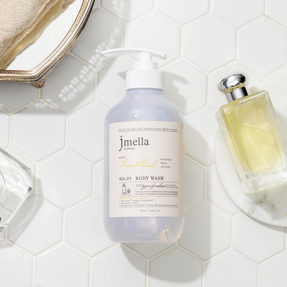 jmella in france Lime and Basil Body Wash Wash -luxury fragrance Made by French Performer- Chemical free-Free From 7 kinds of Paraben -33.8 FLoz