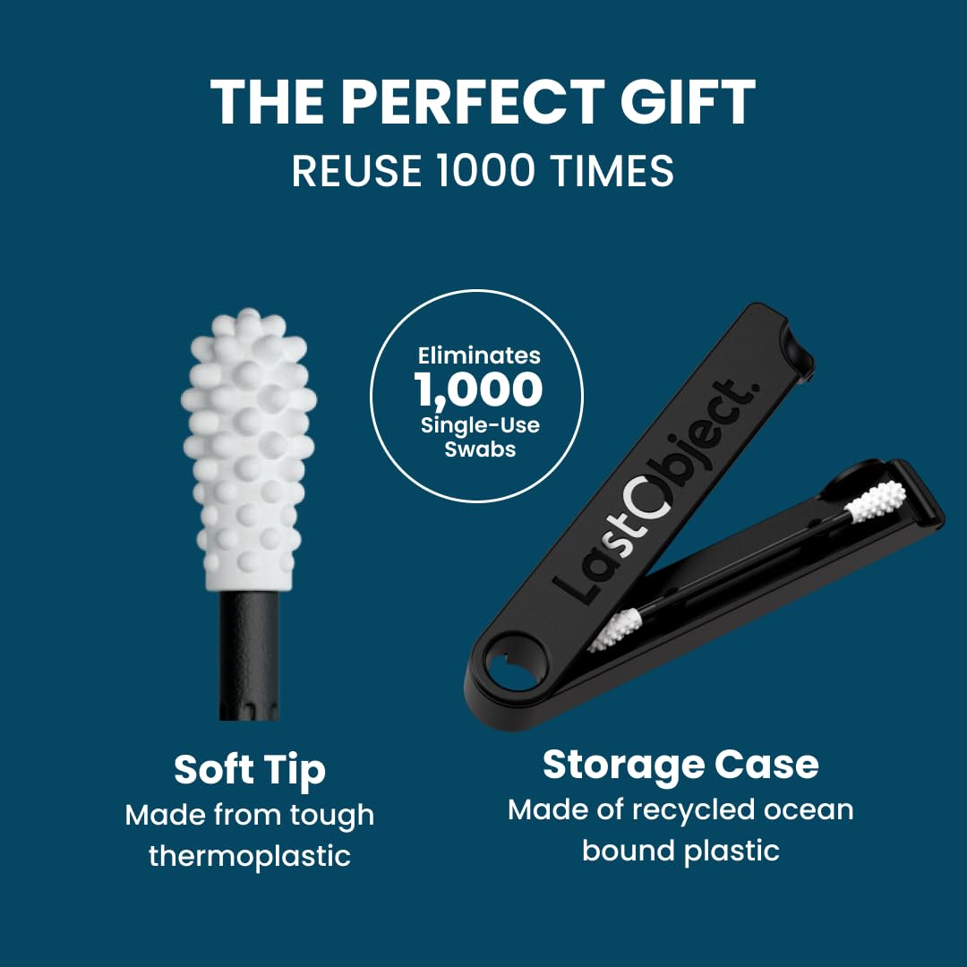 LastSwab® Reusable Cotton Swabs for Ear Cleaning - The Sustainable and Sanitary Alternative to Single-Use Q Tips - Zero Waste and Easy to Clean - Comes with a Convenient Travel Case Holder - Black