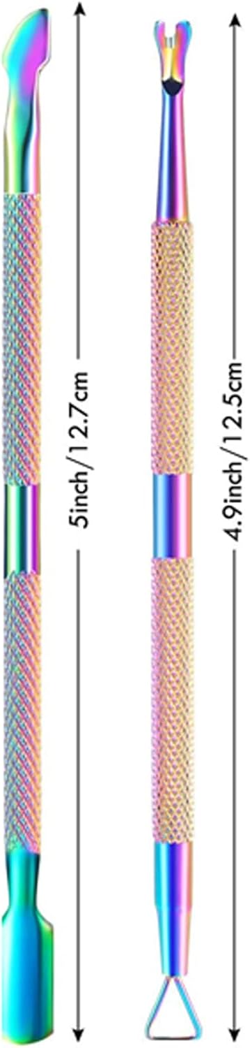 2PCS Cuticle Pusher and Cutter Remover, Xunxmas Salon Nail Scraper for Gel Polish, Stainless Steel Manicure and Pedicure Cleaner Tool for Fingernail and Toenail (Colorful)