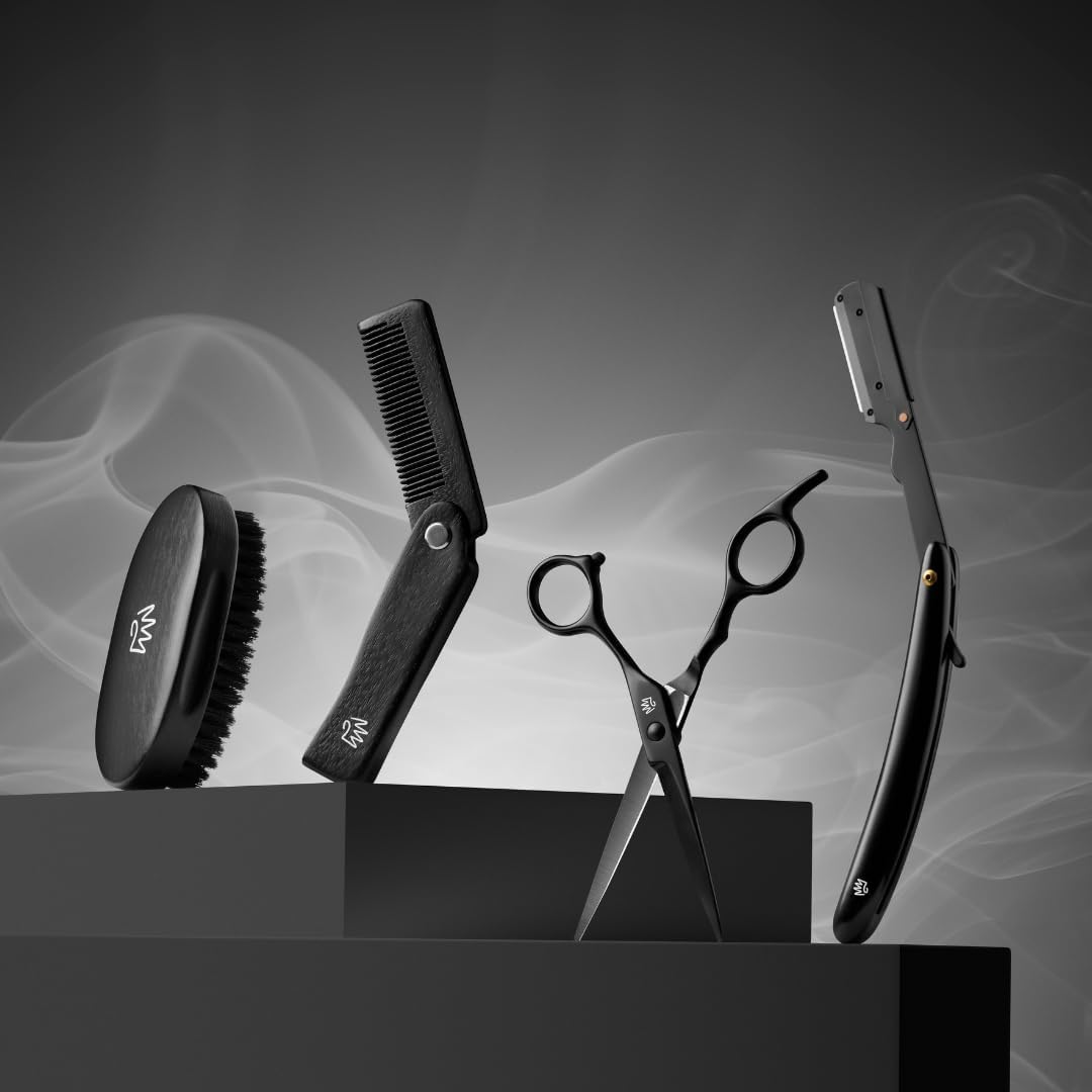 Royal Clips Beard Kit | 4 Piece Beard Grooming Kit | Beard Brush, Comb, Scissors and Straight Razor - Ideal Gift for Men, Husband, Boyfriends, Family & Friends