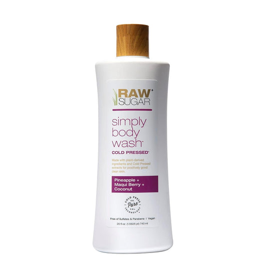 RAW SUGAR Simply Body Wash, (25 Fl Oz, Pack of 1) Bath Soap, Formulated without Sulfates & Parabens (Pineapple + Maqui Berry + Coconut)