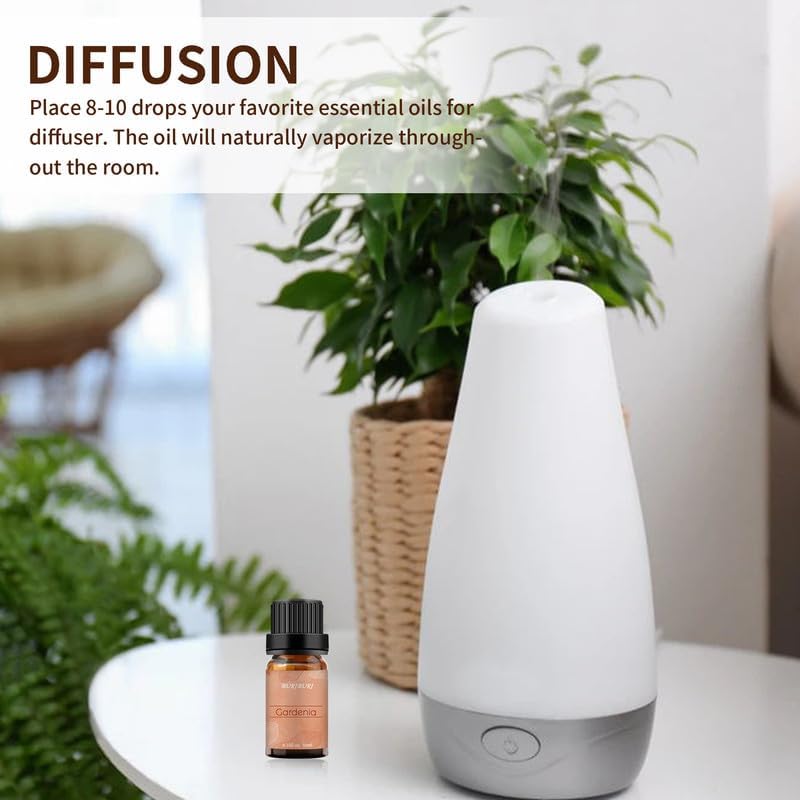 BURIBURI Jasmine Oil and Gardenia Essential Oils Gift Set, 100% Pure, Undiluted, Natural, Organic Aromatherapy Jasmine Essential Oils for Diffuser, Massage, 10MLx2