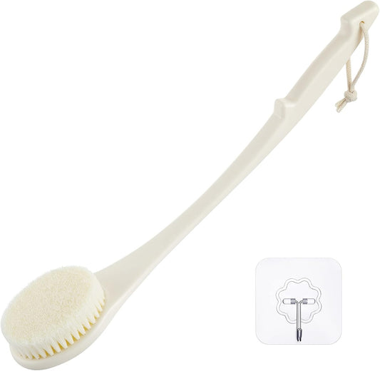 Body Back Scrubber – 17'' Long Handle Shower Brush, Anti-Mold Exfoliator for Dry & Wet Use, Deep Cleansing & Gentle Exfoliation for Smooth Skin – for Men, Women & Elderly (Cream White)