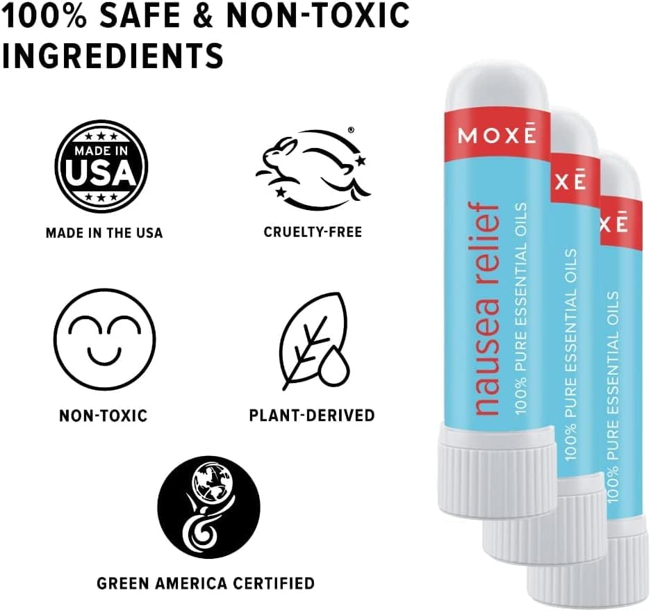 MOXE Nausea Nasal Inhaler Sticks, All Natural Essential Oil Blend, Ginger, Cardamom, Peppermint, Sweet Orange, Upset Stomach, Headaches, Easy-to-Use Portable Aromatherapy, Made in USA, 1 Pack