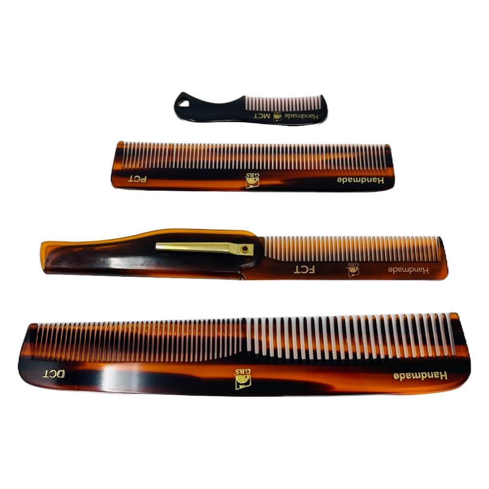 Handmade Hair Comb Set - 4 Piece Professional Grooming Kit for Men & Women (Dressing, Folding, Pocket & Mustache Combs)