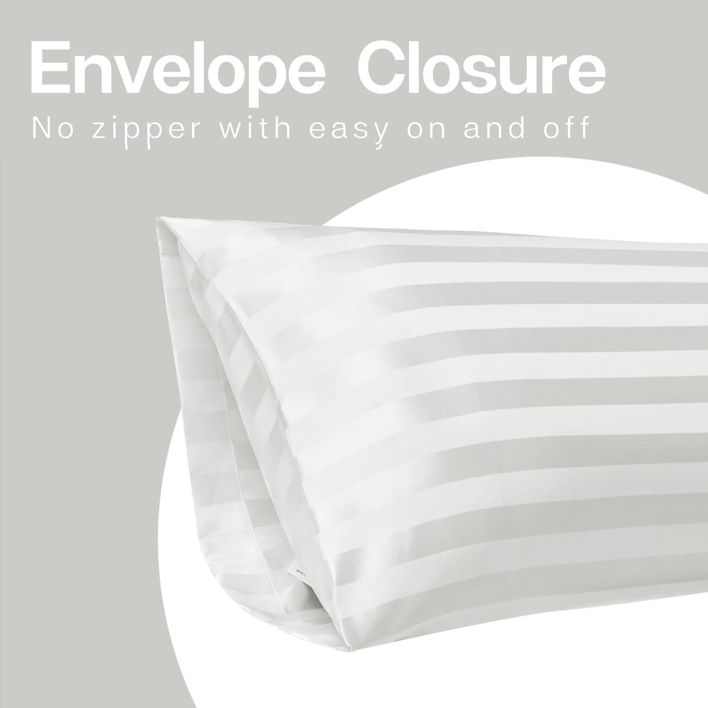 MR&HM Satin Body Pillow Cover, Soft and Breathable Body Pillow Case with Envelope Closure, Cooling and Silky Long Pillowcase for Hair and Skin,Grey (20x54, Ivory Striped)