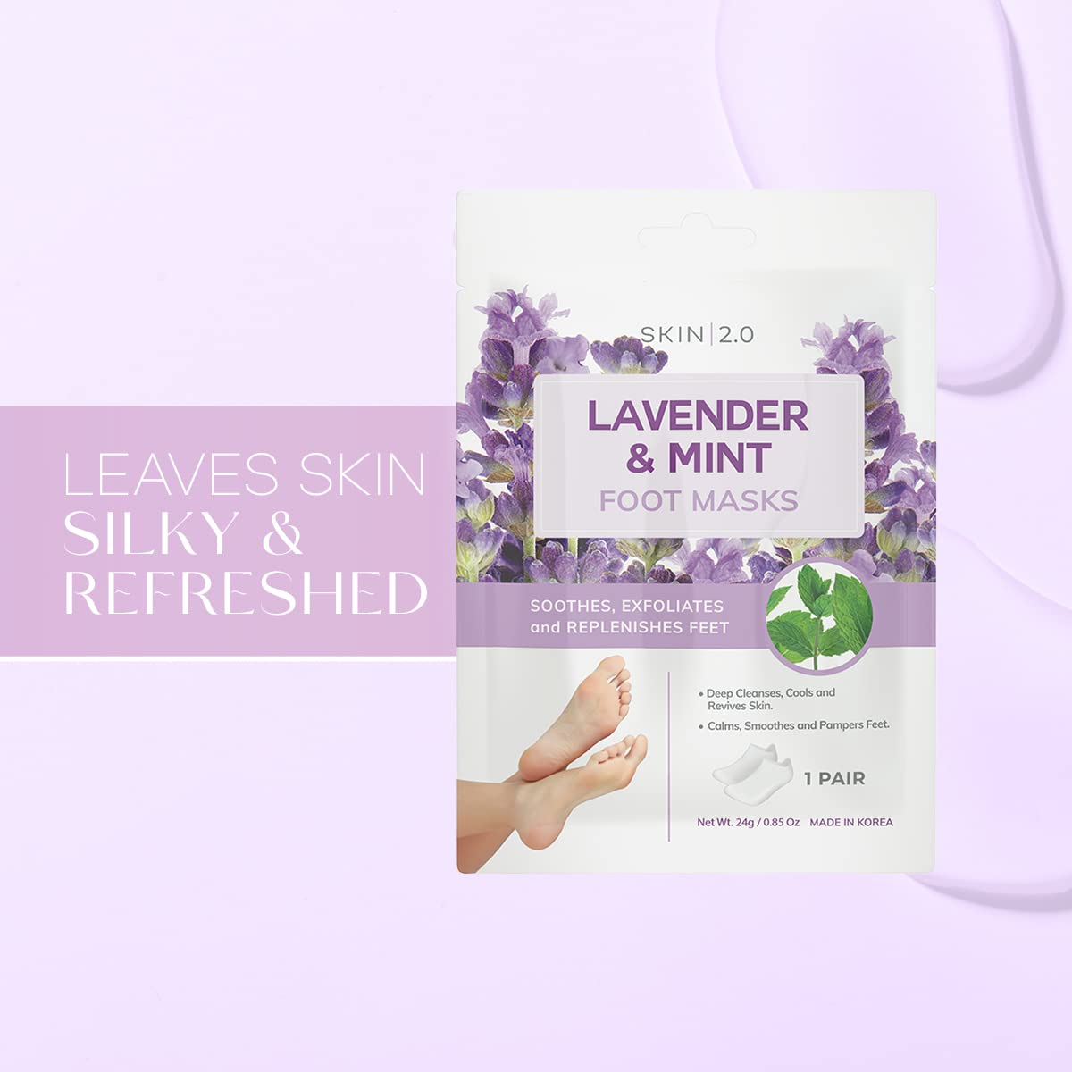 Lavender & Mint Foot Masks - Relieves Swollen Feet, Removes Odor, Relaxing & Hydrating - Dermatologist Tested Korean Skincare - Clean Beauty, Cruelty-Free, All Skin Types - 3 Pairs