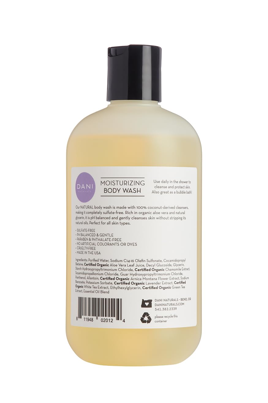 DANI Naturals Moisturizing Body Wash - Calming Lemongrass Lavender Scent with Organic Aloe Vera & Natural Glycerin - Paraben, Sulfate, & Phthalate-Free Shower Gel - 12 oz Bottle, Vegan & Cruelty-Free