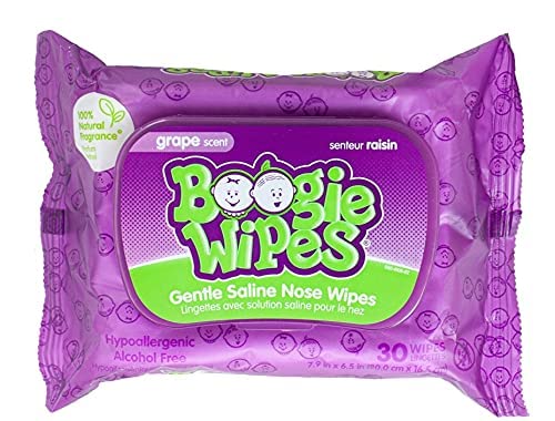 Baby Saline Wipes by Boogie for Face, Body & Nose, for Baby and Kids Made with Natural Saline, Grape Scent, 180 Count (Pack of 6)