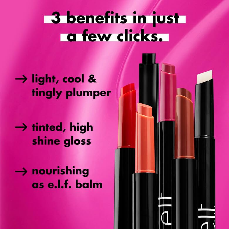 e.l.f. Pout Clout Lip Plumping Pen, Nourishing Lip Balm For Sheer Color & Shine, Plumps & Moisturizes, Vegan & Cruelty-Free, Just Peachy