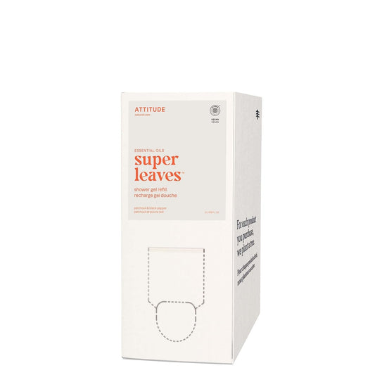 ATTITUDE Body Wash with Essential Oils, EWG Verified Shower Gel, Dermatologically Tested, Plant and Mineral-Based, Vegan Personal Care, Patchouli and Black Pepper, Bulk Refill, 67.62 Fl Oz