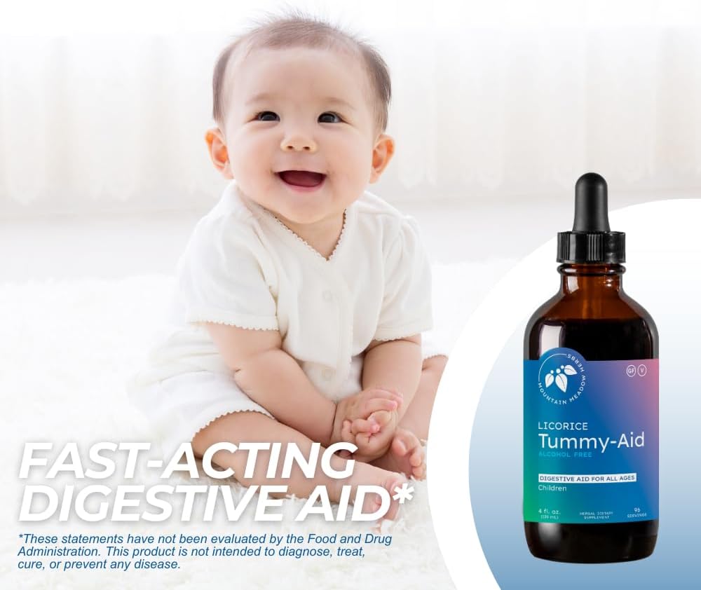 Mountain Meadow Herbs Licorice Tummy-Aid for Babies & Kids – Gas Relief Drops for Colic, Upset Stomach, Reflux & Bloating – Natural, Alcohol-Free Liquid Formula – 4 oz