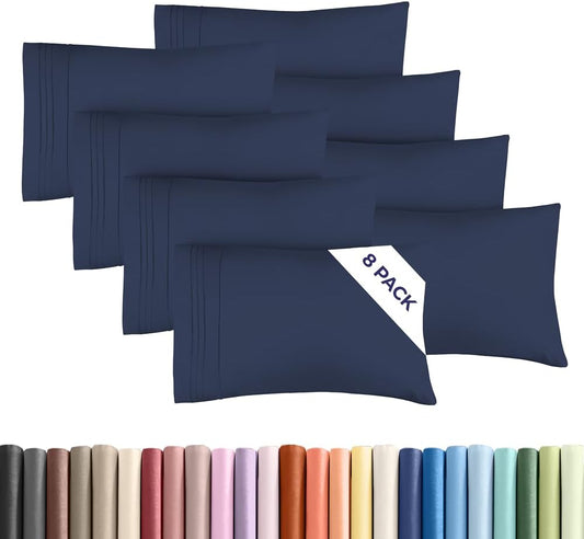 Standard Pillow Cases Set of 8 - Ultra Soft Hotel Quality Pillowcase Covers - Comfy, Cozy & Wrinkle Free - Shrink, Stain & Fade Resistant - Machine Washable Pillow Protectors - 8 Piece Set - Navy Blue
