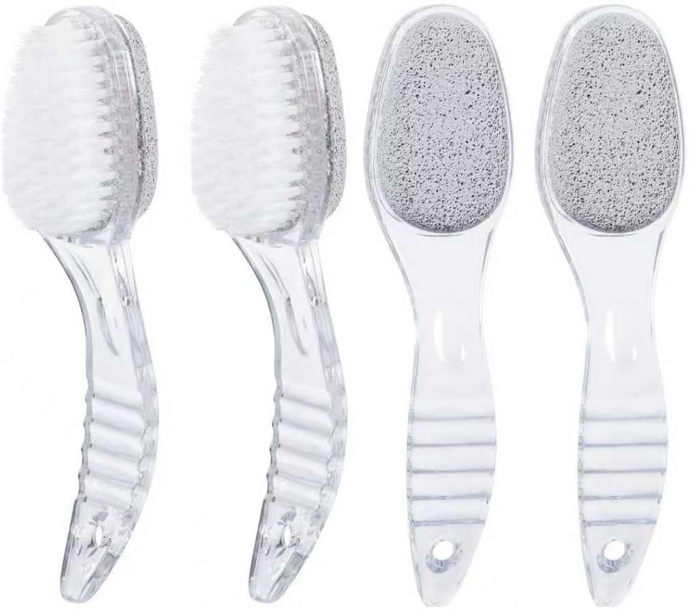 4 Pcs Foot Pumice Stone Brush Calluses Remover, Large Foot Scrubber Foot File with Handle 2 in 1 Suitable for Horniness Foot Spa, Foot Care Smooth Skin (Transparent)