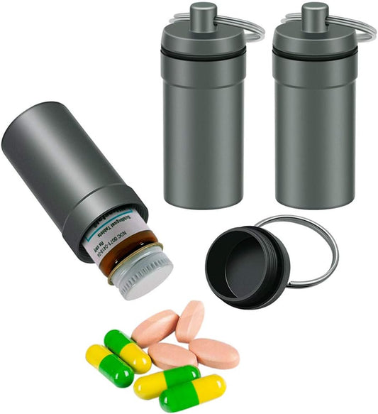 3 Packs Waterproof Aluminum Pill Fob Container, EFFIET Nitro Bottle Holder Nitroglycerin Pill Case Emergency Keychain Pill Holder for Medicine Organizer Dispenser (3 Packs Matt Finished)