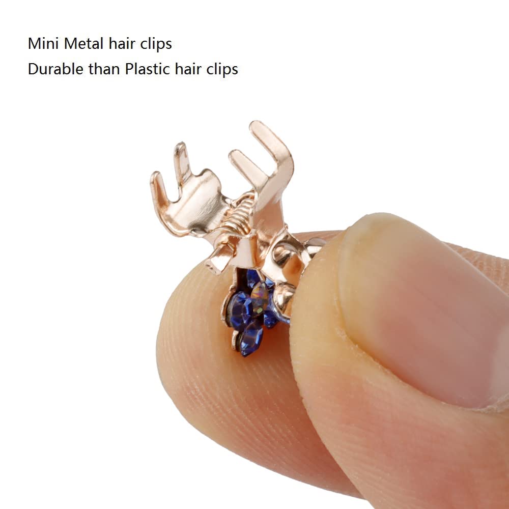 Mini Hair Claw Clips - No-Slip Grip Rhinestone Metal Clamps, Glitter Flower Accessories for Girls Women (Rose Gold-13Colors)