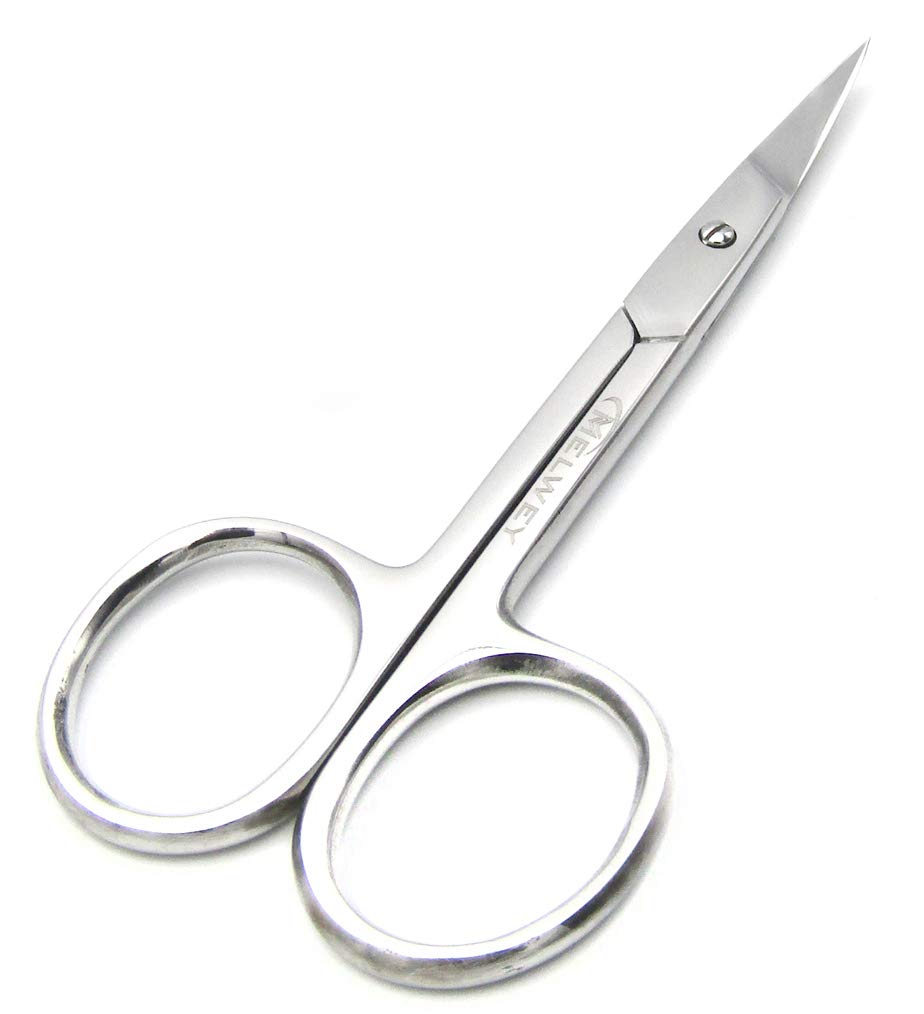 Eyebrow Scissors & Small Cuticle Scissors, Curved Blade Manicure TSA Scissors. Stainless-Steel Scissors for Eyelashes, Facial Hair, Pubic, Men Moustache & Beard.