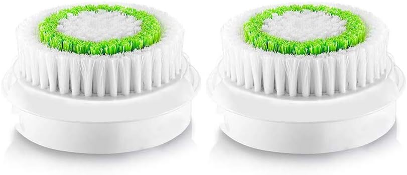 Replacement Facial Cleansing Brush Heads, Facial Cleansing Brush Head, Exfoliator Facial Brush Heads, for Acne Prone, Clogged and Enlarged Pores Skins (2 Pack/Green)
