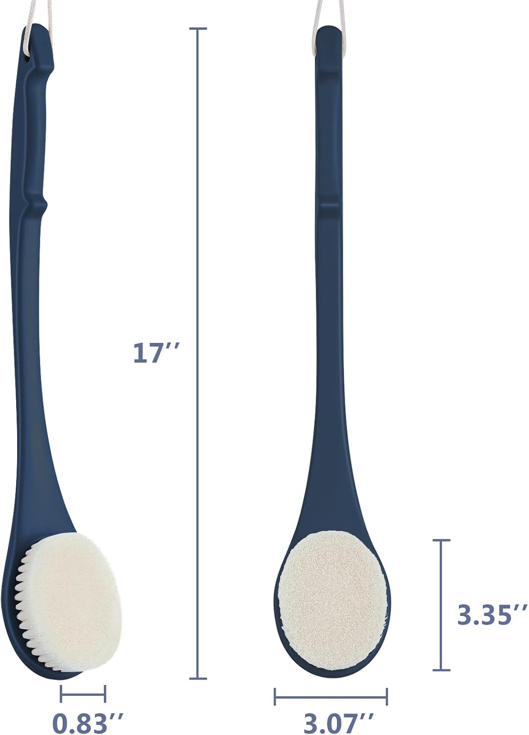 Body Back Scrubber – 17'' Long Handle Shower Brush, Durable Exfoliator for Dry & Wet Use, Deep Cleansing & Gentle Exfoliation for Smooth Skin – for Men, Women & Elderly (Navy Blue)
