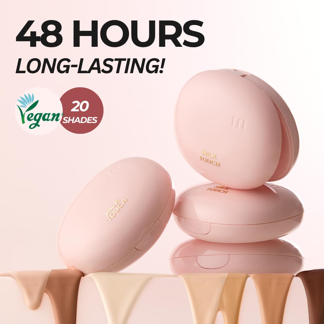 milktouch Cushion Foundation, 24H Flawless Skin, Radiant Shine, No Oxidation, Long-Lasting, Non-Creasing, 60% Hydrating Skincare Infused Korean Foundation, Valentines Gifts (26N Latte)