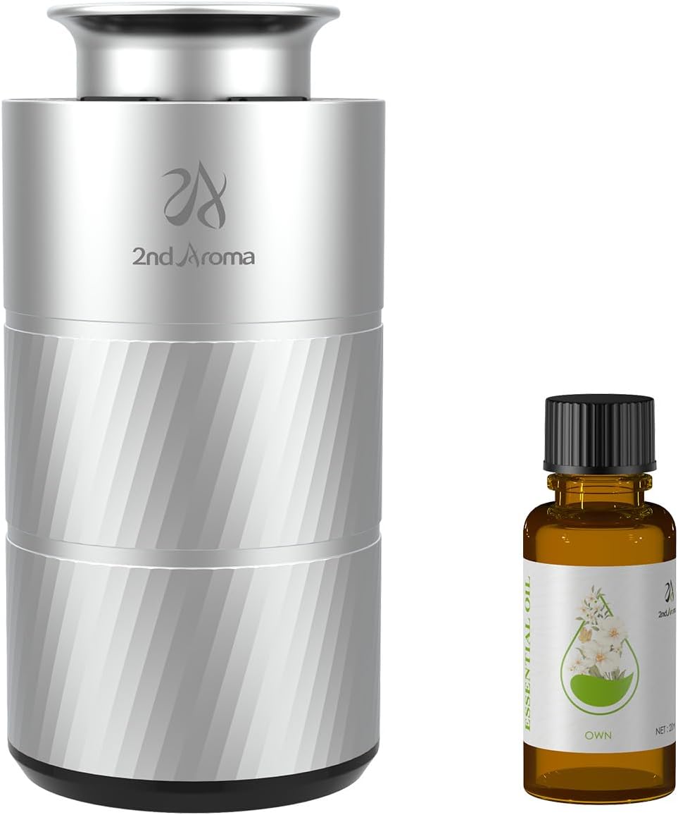 Car Aromatherapy Diffuser with Essential Oils, Portable Waterless Car Diffuser Air Freshener Battery Powered, Premium Aluminum 1/2/4H Timer 20ml Fragrance Machine for Men Woman Travel