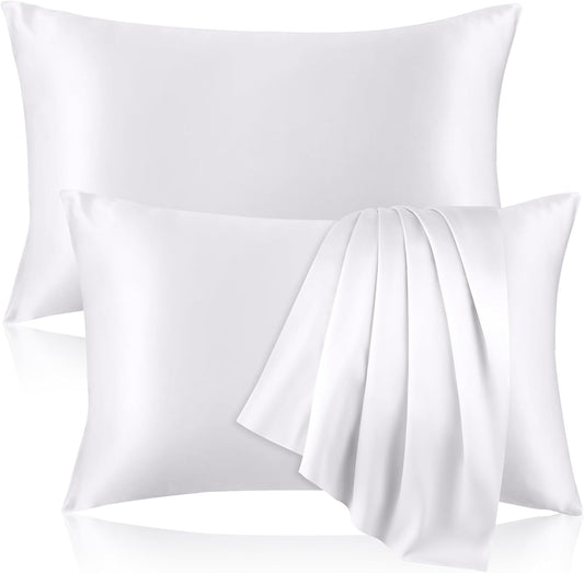 2 Pack 100% Pure Silk Pillowcase for Hair and Skin, Both Sides Mulberry Silk Pillowcases with Hidden Zipper, Cooling Pillowcase 19 Momme, 600 Thread Silk Pillow Cases Queen Size, White