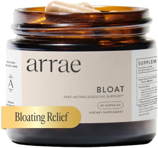 Arrae Fast-Acting Bloating Relief Digestive Enzymes, All Natural Bloat, Gas & Indigestion Relief Capsules (30 Count)