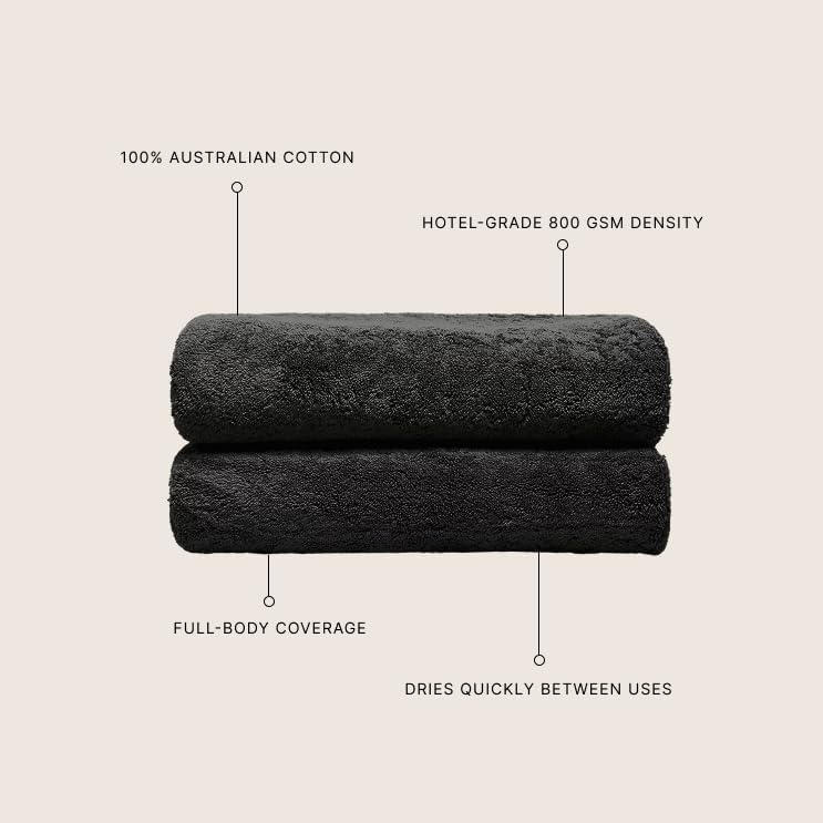 Italic Ultraplush 100% Australian Cotton Bath Sheets - Set of 2 Luxury Extra Large Heavy Duty Bath Sheets, 800GSM Plush and Absorbent Bath Sheets for Hotels, Bath & Spa (Black)