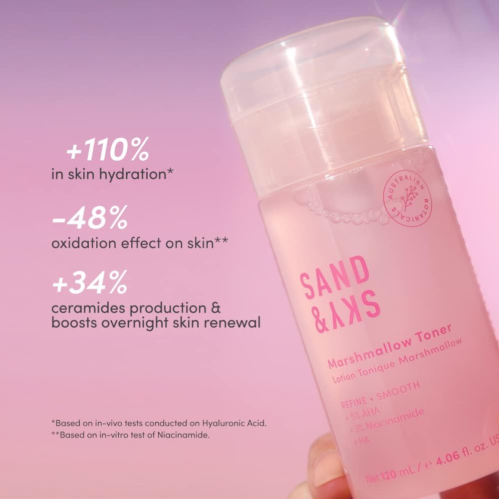Sand & Sky Australian Essentials Brightening Toner with Niacinamide & Glycolic Acid - Marshmallow Extract Essence, Exfoliates & Strengthens Skin, 4.2 fl oz