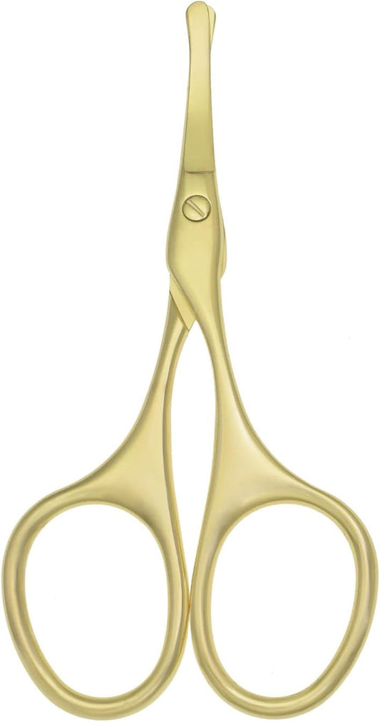 Multicolor Professional Grooming Scissors for Personal Care Facial Hair Removal and Ear Nose Eyebrow Trimming Stainless Steel Fine Straight Tip Scissors 3.9 Inch (Curved Safety Head Gold)