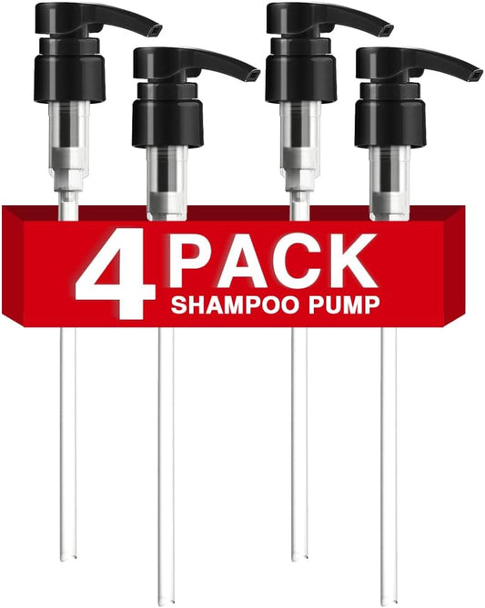 4-Pack Shampoo Pump for Liter 33.8 oz Shampoo and Conditioner, Pump Dispenser Fits Most Salon Brand Bottles with 1-inch Wide Opening, Black Replacement Pump for Hair Products, Body Wash, Lotion, Gel