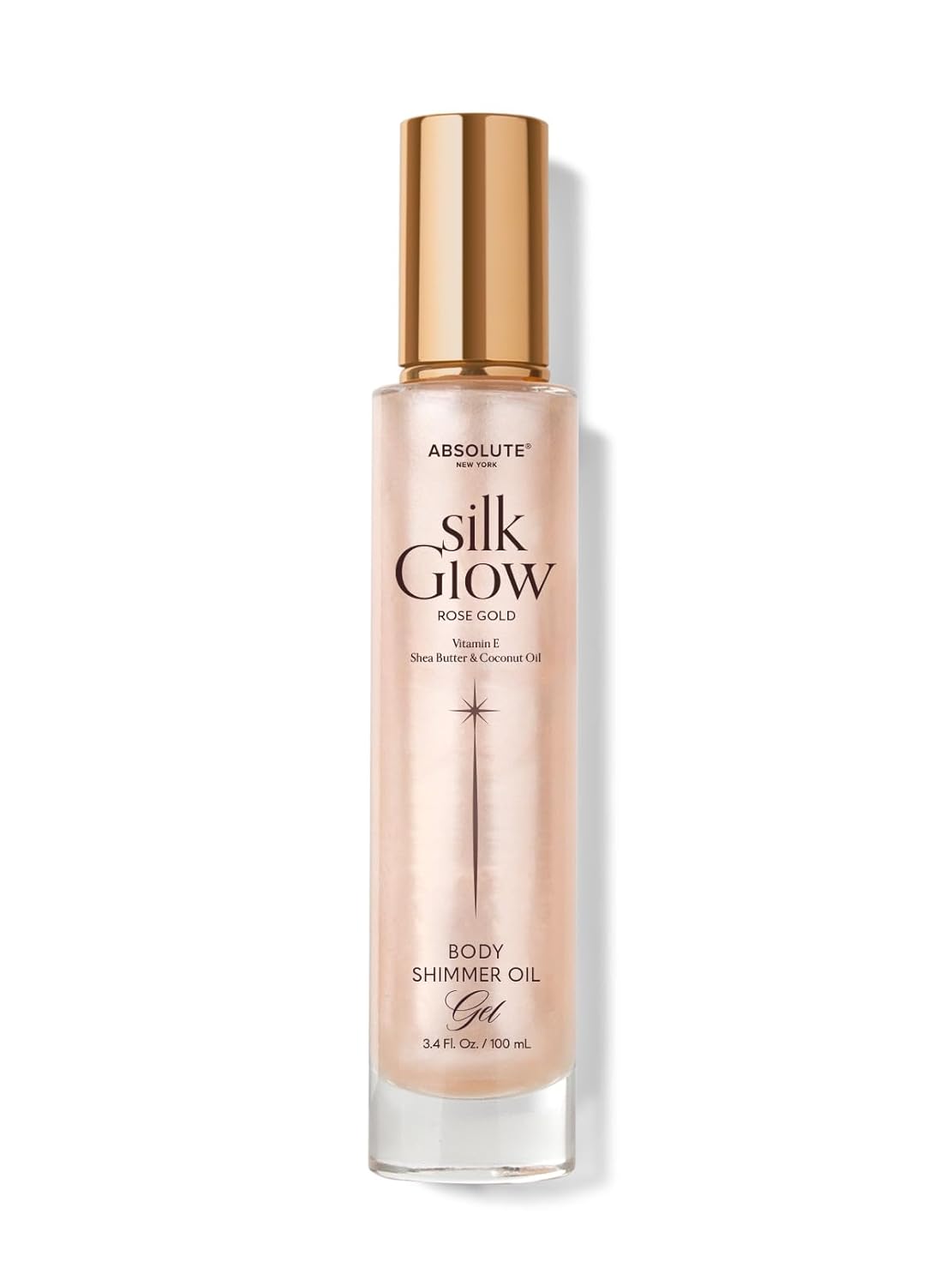 Absolute New York - Silk Glow Shimmer Mist Glow, Radiant, Shimmer Body & Face & Hair, Shea Butter, Coconut Oil, Vitamin E (SBGS04 Rose Gold Oil Gel, 3.4 fl oz)