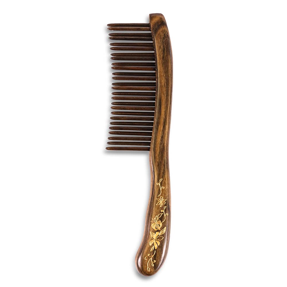 TAN MUJIANG Wooden Hair Comb Wide-tooth Inserted Teeth for Women Curly Hair (CQCGB0302)