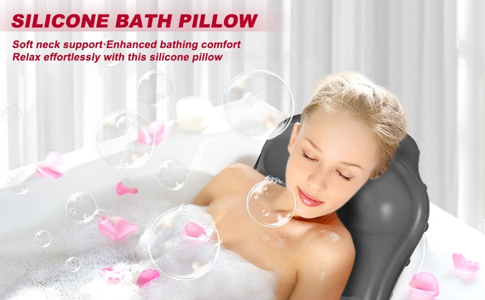 Bathtub Pillows for Head and Neck, Silicone Bath Pillows for Tub Bath Tub Pillow with 4 D Press Inflatable Airbag and 36 Non-Slip Strong Suction Cups,Bathtub Pillow Ergonomically Designed