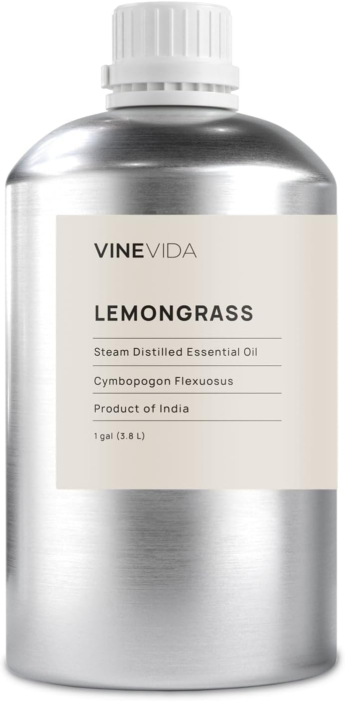 VINEVIDA Lemongrass Essential Oil - Gallon Lemongrass Oil Undiluted - Bulk Gallon Essential Oil for Soap Making Safe for Skin - DIY Candle Scents for Candlemaking Scents - 8 lbs Lemongrass Oil