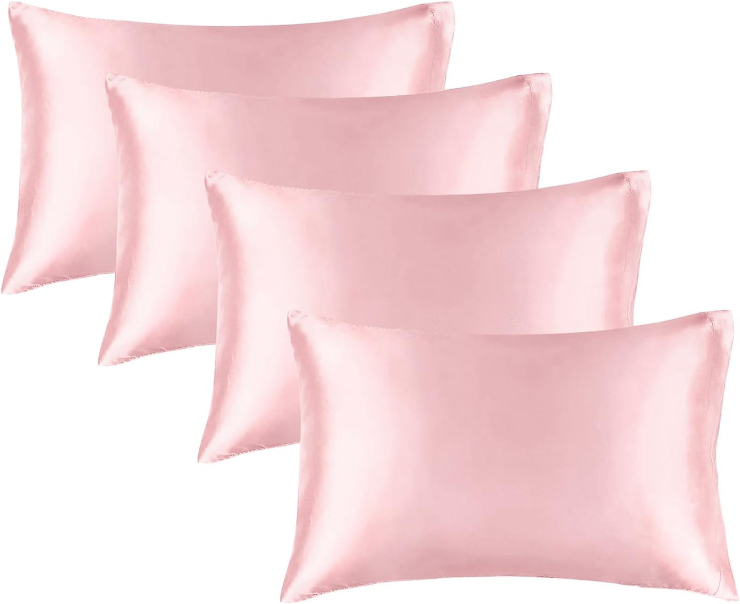 BEDELITE Satin Pillowcase for Hair and Skin, Super Soft Similar to Silk Pillow Cases 4 Pack with Envelope Closure, Cooling Pillowcases for Women Men (20"x36" King Size, Pink)