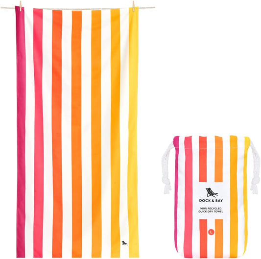 Dock & Bay Beach Towel - Quick Dry, Sand Free - Compact, Lightweight - 100% Recycled - Includes Bag - Summer - Peach Sunrise - Extra Large (200x90cm, 78x35)