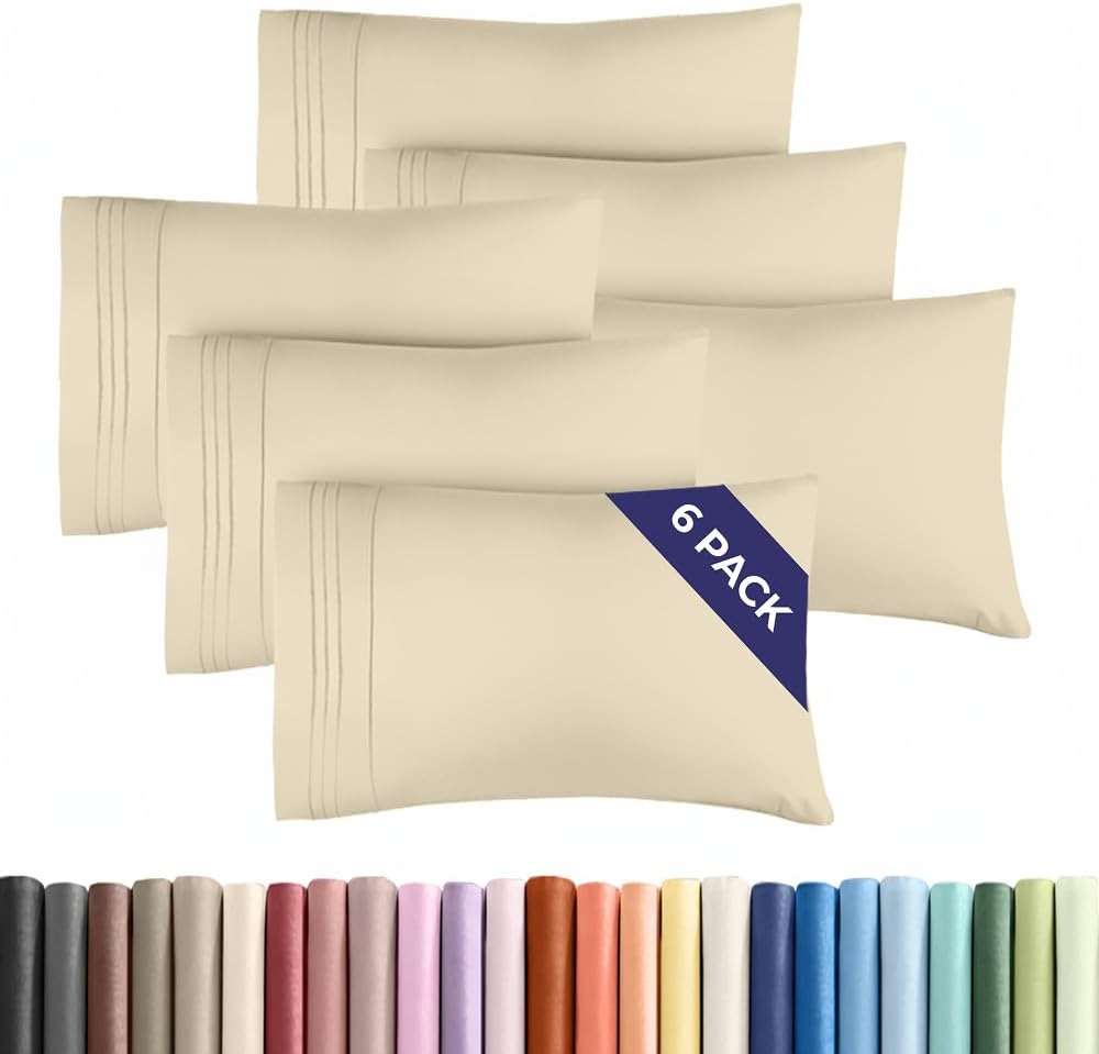 Standard Pillow Cases Set of 6 - Ultra Soft Hotel Quality Pillowcase Covers - Comfy, Cozy & Wrinkle Free - Shrink, Stain and Fade Resistant - Machine Washable Pillow Protectors - 6 Piece Set - Wheat