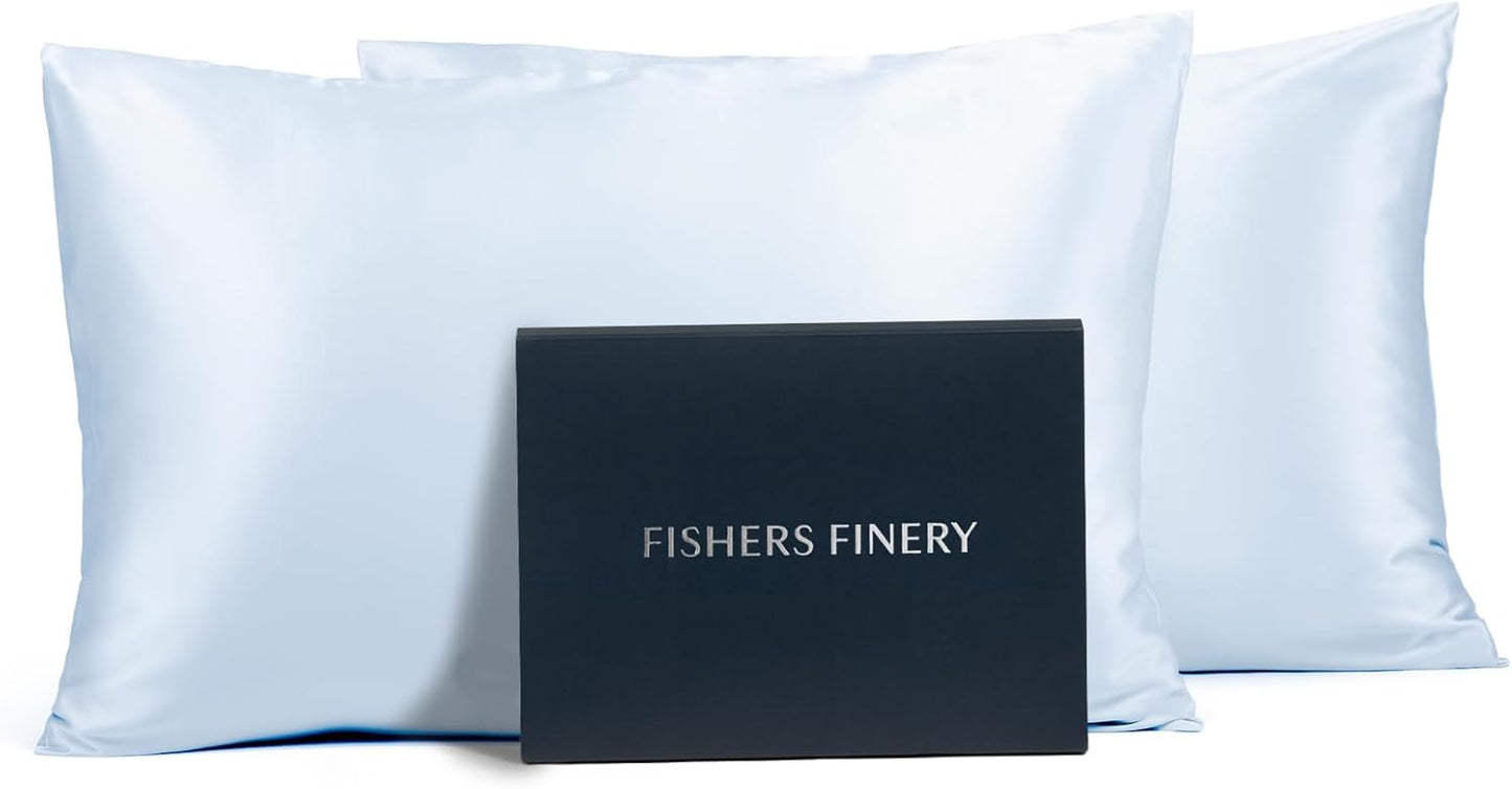 Fishers Finery 25mm 100% Pure Mulberry Silk Pillowcase (Blue Standard 2 Pack)