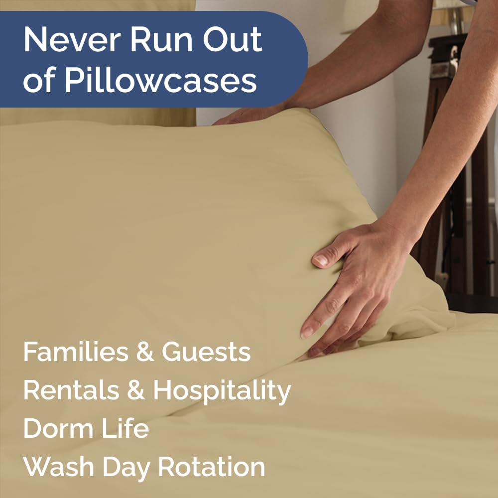 Standard Pillow Cases Set of 8 - Ultra Soft Hotel Quality Pillowcase Covers - Comfy, Cozy & Wrinkle Free - Shrink, Stain and Fade Resistant - Machine Washable Pillow Protectors - 8 Piece Set - Beige