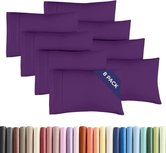 Standard Pillow Cases Set of 8 - Ultra Soft Hotel Quality Pillowcase Covers - Comfy, Cozy & Wrinkle Free - Shrink, Stain and Fade Resistant - Machine Washable Pillow Protectors - 8 Piece Set - Purple