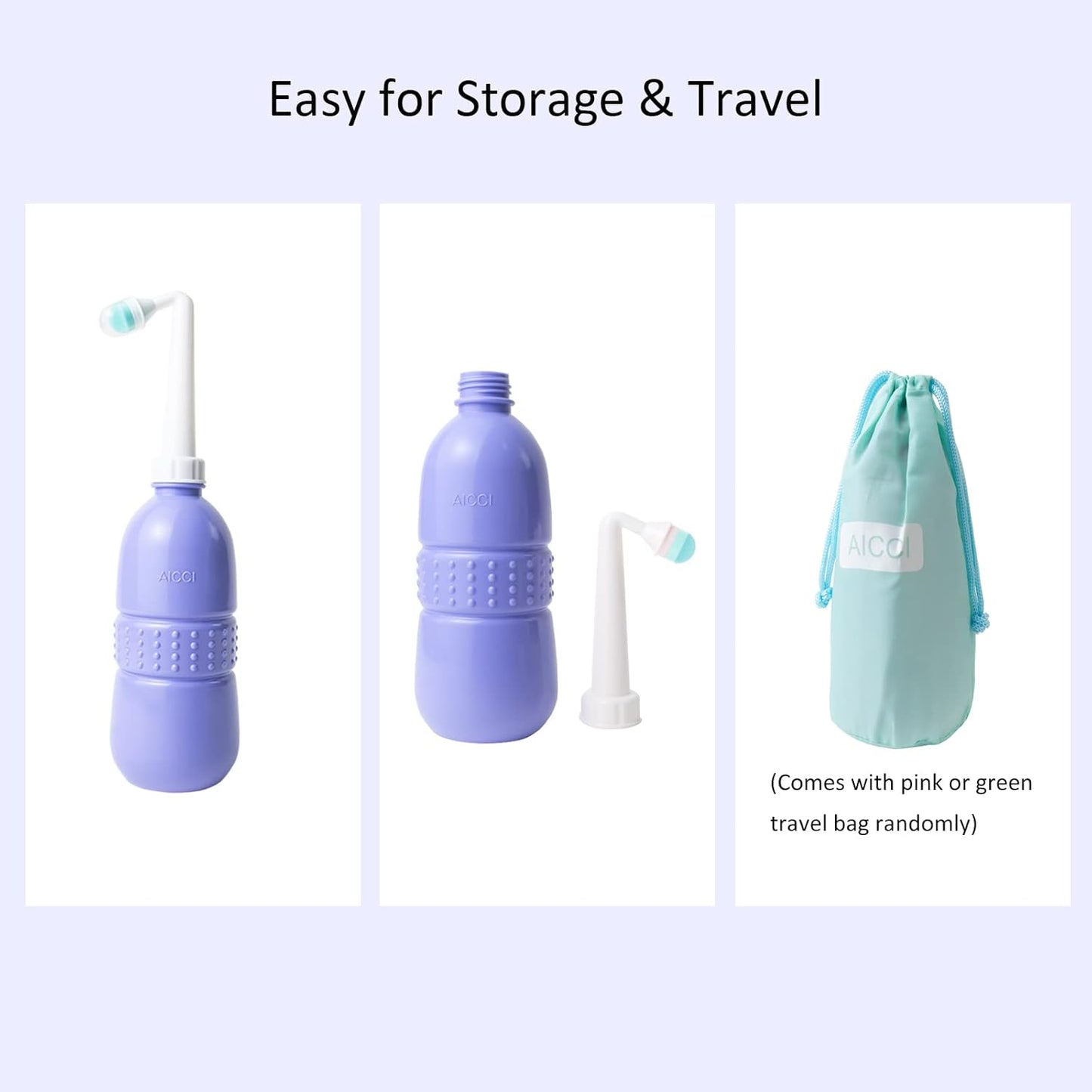 Peri Bottle for Postpartum Care, Portable Travel Bidet for Women, 17oz Large Capacity Perineal Bottle for Feminine Hygiene with Travel Bag and Angled Nozzle (Purple)