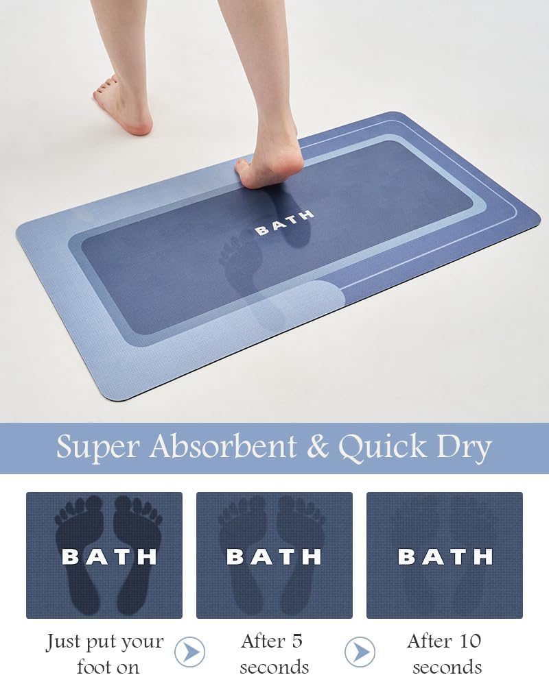 Bath Mat-Bath Mat Rug Non Slip Super Absorbent Stain Resistant Quick Dry Thin Bathroom Rug-Bath Mats for Bathroom Floor Bathtub Vanity-Bathmat Bath Rug Easy Care-17"x27",Navy