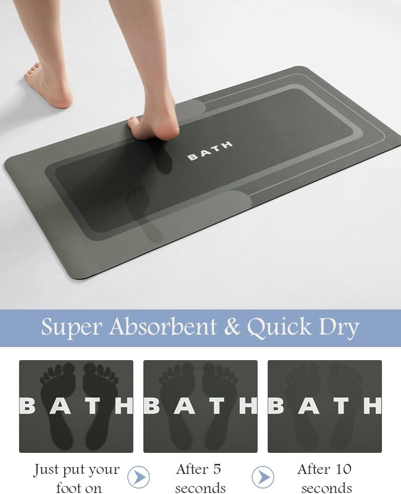 MontVoo-Bath Mat Rug Long Non Slip Super Absorbent Bathroom Runner Stain Resistant Quick Dry Thin Bathroom Mat Fit Under Door-24"x70",Darkgrey