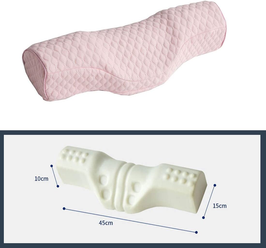 Cervical Neck Pillow for Pain Relief Sleeping, Neck roll Pillow Memory Foam for Stiff Neck Pain Relief ，Travel Bolster Pillow for Bed for Side Sleepers Back Sleeper. (Pink)