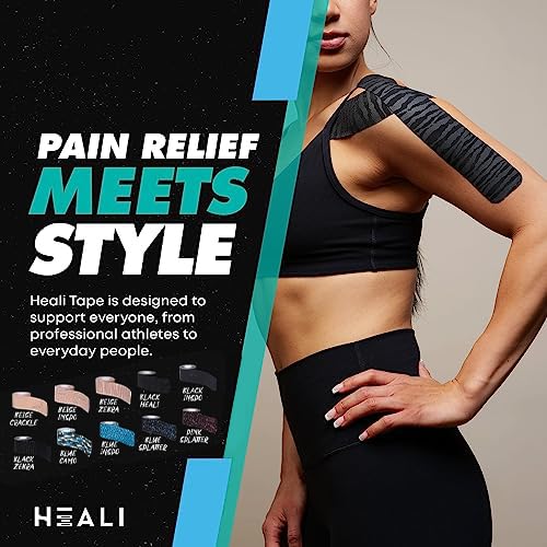 Heali Kinesiology Tape 3 Pack, Magnesium & Menthol Infused, Elastic Sports Tape, Shoulder, Knee, Elbow, Ankle, Waterproof, Latex Free, Muscle Recovery, K Tape, Black Zebra