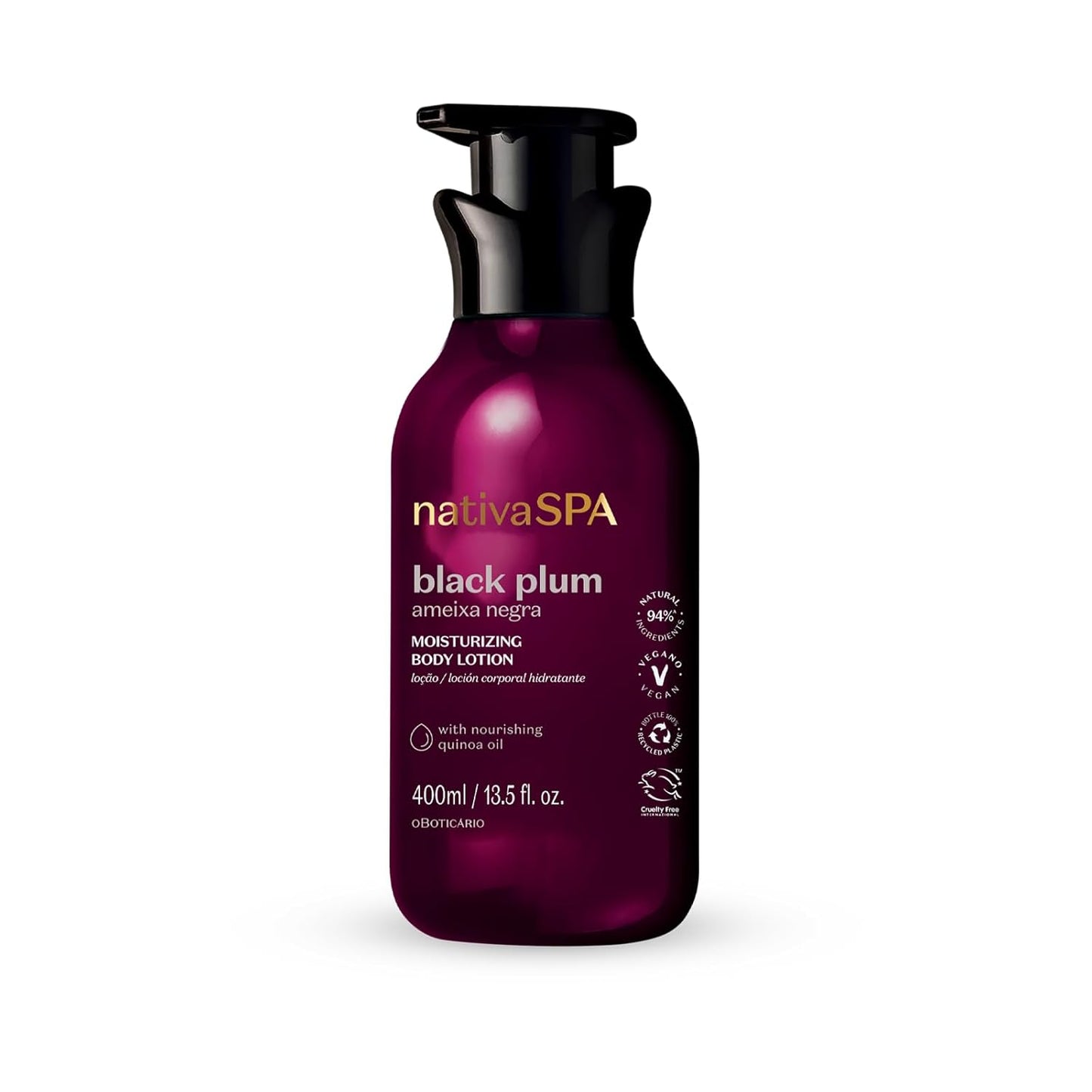 Nativa SPA by O Boticário, Black Plum Moisturizing Body Lotion, Long-Lasting Hydration and Lightweight, Fragranced Moisturizer, 13.5 Ounce