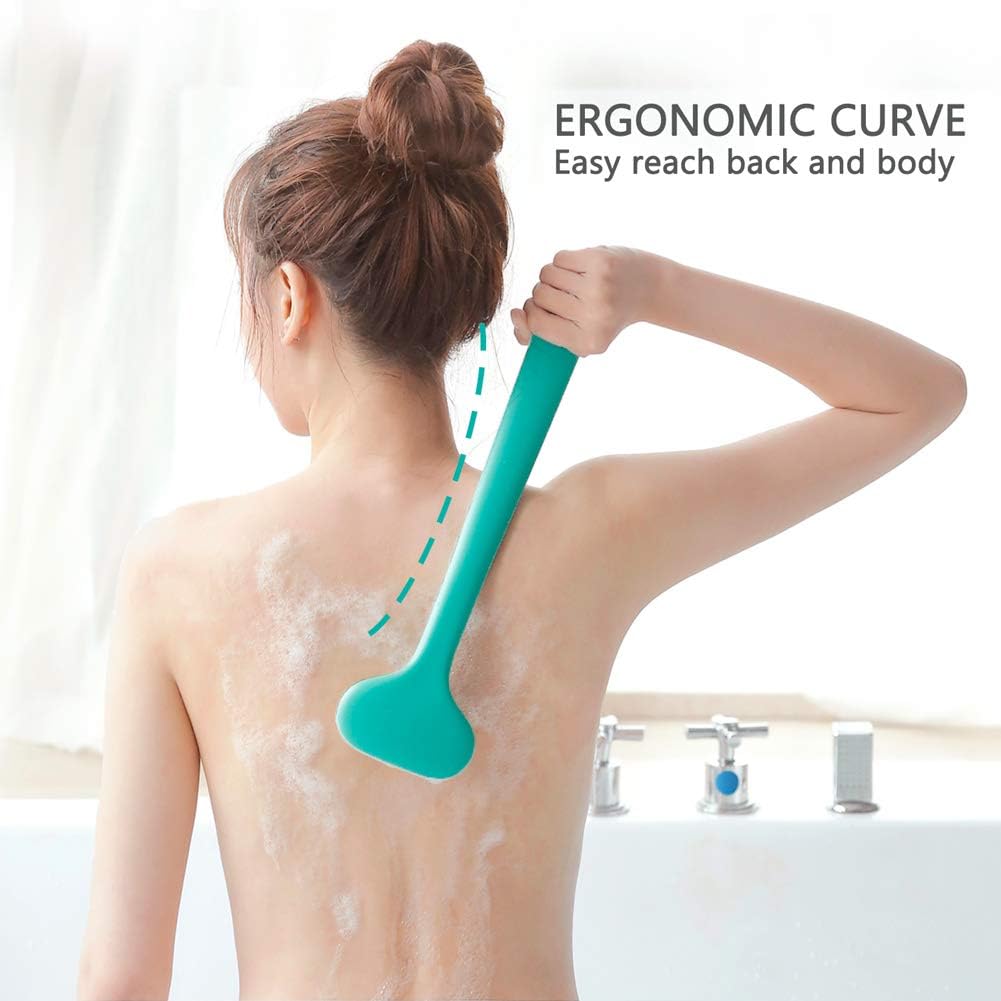 Upgraded Bath Body Brush with Comfy Bristles Long Handle Gentle Exfoliation Improve Skin's Health and Beauty Bath Shower Wet or Dry Brushing Body Brush (14 inch, Green)